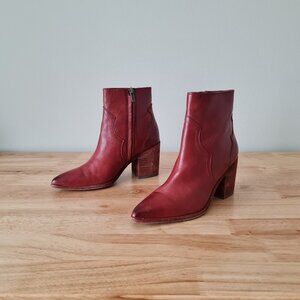 Frye Flynn Ankle Boots Booties Zip Block Heel Red Clay Pointed Toe 8.5 Leather